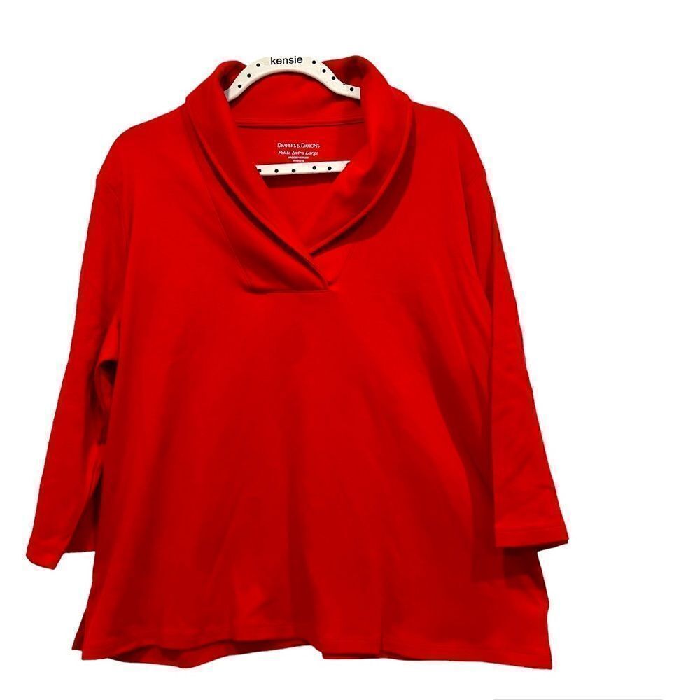 NWOT Draper’s & Damons red 3/4 sleeve shirt cowl neck size LP (3x $15)